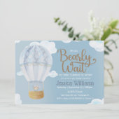 男の子テディベア我々は赤ちゃんシャワーを待つことができる 招待状 (スタンド正面)