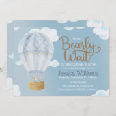 男の子テディベア我々は赤ちゃんシャワーを待つことができる 招待状 (正面/裏面)