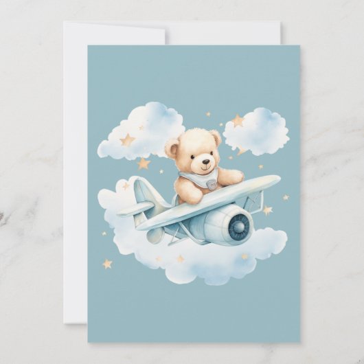 男の子テディベア我々は赤ちゃんシャワーを待つことができる 招待状 (裏面)