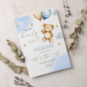 男の子テディベア我々は赤ちゃんシャワーを待つことができる 招待状