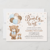 男の子テディベア我々は赤ちゃんシャワーInviを待つことができる 招待状 (正面)