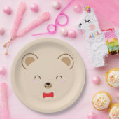 男の子テディベア誕生日パーティー赤 ペーパープレート (パーティー)