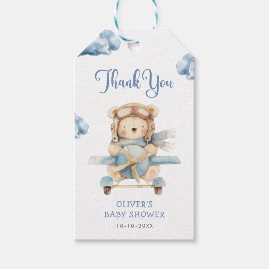 男の子テディベア赤ちゃんシャワーありがとうギフトラベル ギフトタグ (正面)