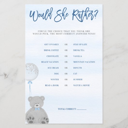 男の子テディベア青い灰色のバルーンは彼女はむしろ彼女だろう (正面)