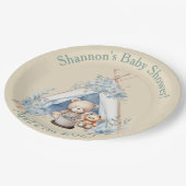 男の子テディベア、テペテントのベビーシャワーでバニー ペーパープレート (アングル)