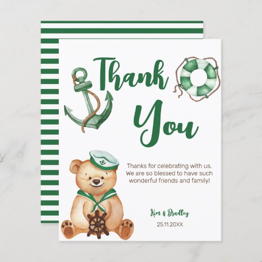 男の子テディ熊の赤ちゃんシャワー感謝していよ (正面/裏面)