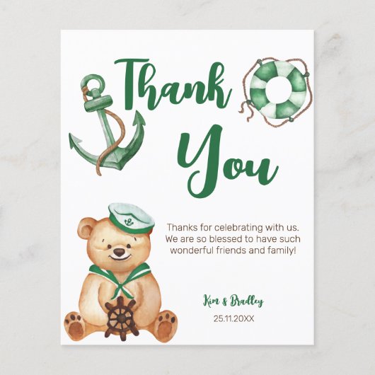 男の子テディ熊の赤ちゃんシャワー感謝していよ (正面)