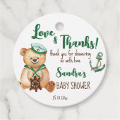 男の子テディ熊の赤ちゃんシャワー感謝していよ フェイバータグ (正面)