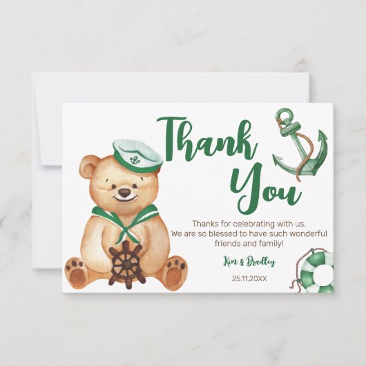 男の子テディ熊の赤ちゃんシャワー感謝していよ 招待状 (正面)