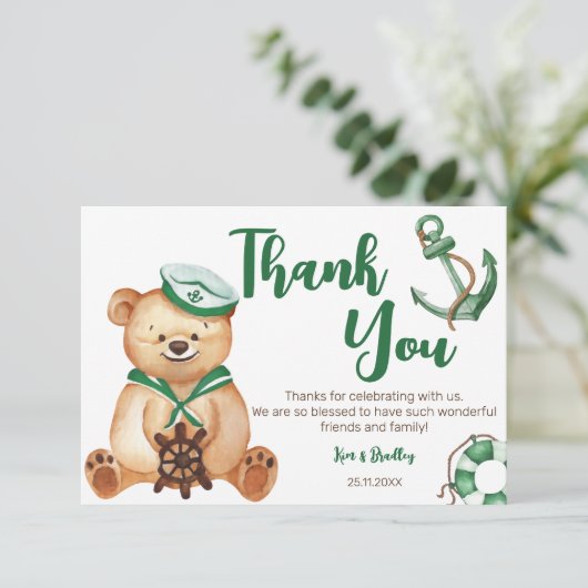 男の子テディ熊の赤ちゃんシャワー感謝していよ 招待状 (スタンド正面)