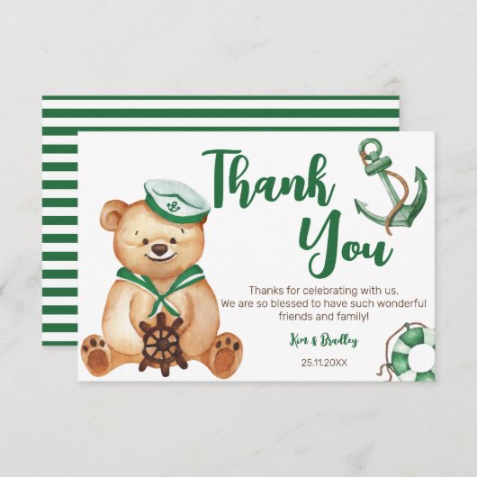 男の子テディ熊の赤ちゃんシャワー感謝していよ 招待状 (正面/裏面)
