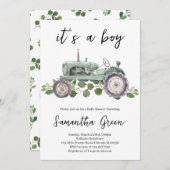 男の子トラクターの赤ちゃんシャワー 招待状 (正面/裏面)