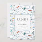 男の子トラックと車の都市の2番目の誕生日パーティー 招待状 (正面)