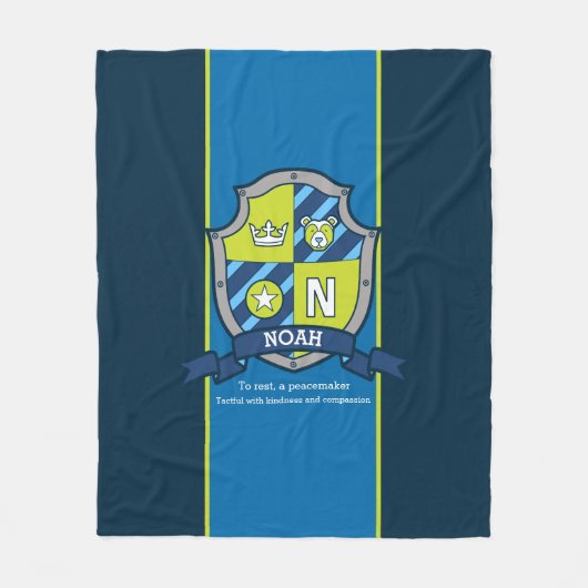 男の子ノアまたは文字Nの名前は青緑を意味する フリースブランケット (正面)