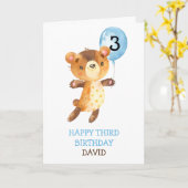 男の子ハッピーバースデーかわいいクマのバルーンキッズカスタム カード (黄色い花)