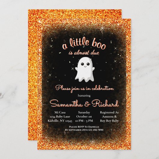 男の子ハロウィーンかわいい幽霊小さなブーベビーシャワー 招待状 (正面/裏面)