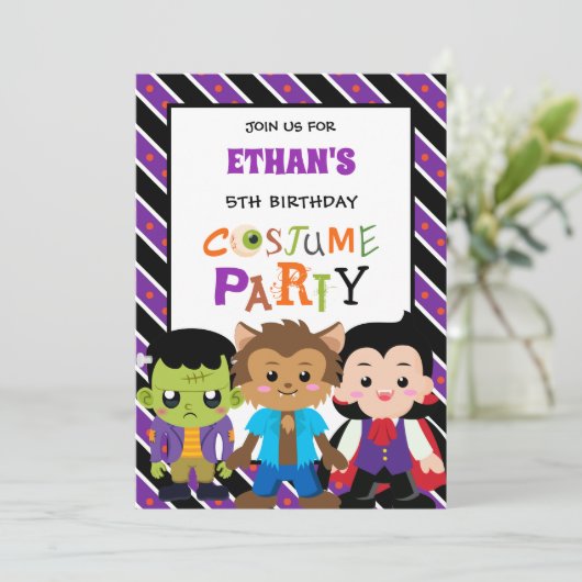 男の子ハロウィーンの衣装パーティー誕生日 招待状 (スタンド正面)