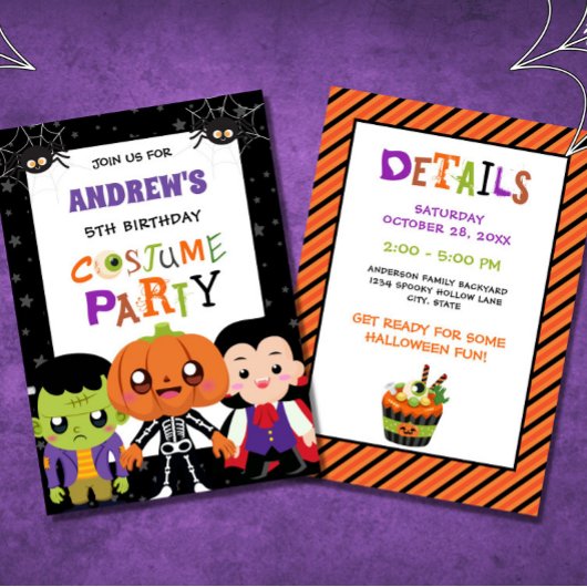 男の子ハロウィーンの衣装パーティー5誕生日 招待状