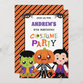 男の子ハロウィーンの衣装パーティー9誕生日 招待状 (正面/裏面)
