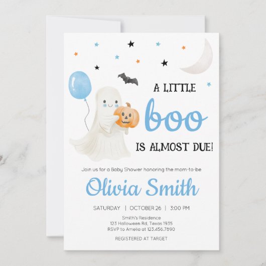 男の子ハロウィーン小さなブーはほとんどデューベイビーシャワー 招待状 (正面)