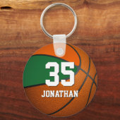 男の子バスケットボールのオレンジと緑のチームカラー キーホルダー (裏面)