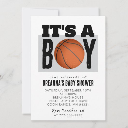 男の子バスケットボールベビーシャワーパーティの招待状 招待状 (正面)