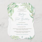 男の子バプテスマ1st誕生日パーティー、春緑 招待状 (正面/裏面)