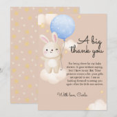 男の子バルーンかわいい茶色のバニー赤ちゃんシャワー サンキューカード (正面/裏面)