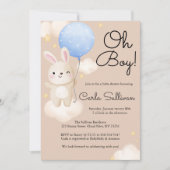 男の子バルーンかわいい茶色のバニー赤ちゃんシャワー 招待状 (正面)