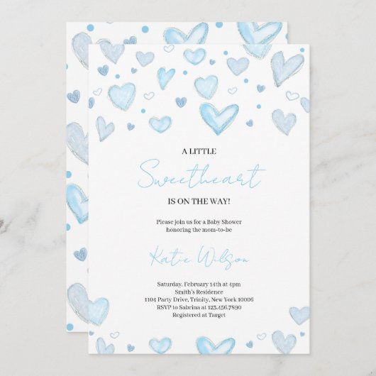 男の子バレンタインデーシャワー 招待状 (正面/裏面)