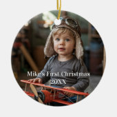 男の子パイロット飛行機航空かわいい写真クリスマス セラミックオーナメント (正面)