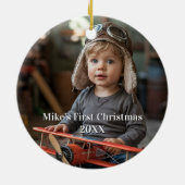 男の子パイロット飛行機航空かわいい写真クリスマス セラミックオーナメント (裏面)