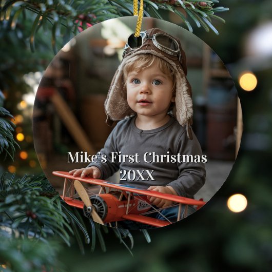 男の子パイロット飛行機航空かわいい写真クリスマス セラミックオーナメント