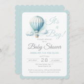 男の子パステルブルーエアバルーン赤ちゃんシャワー 招待状 (正面/裏面)