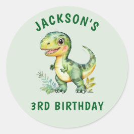 男の子パーソナライズされたかわいい恐竜誕生日シール ラウンドシール