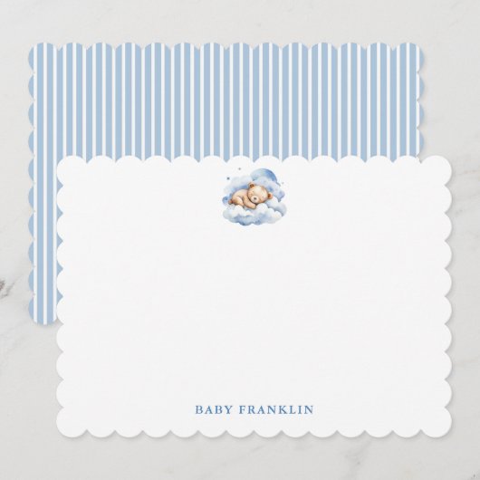 男の子パーソナライズされた文房具ベビーシャワー サンキューカード (正面/裏面)