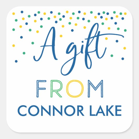 男の子パーソナライズされた紙吹雪誕生日ギフトシール スクエアシール (正面)