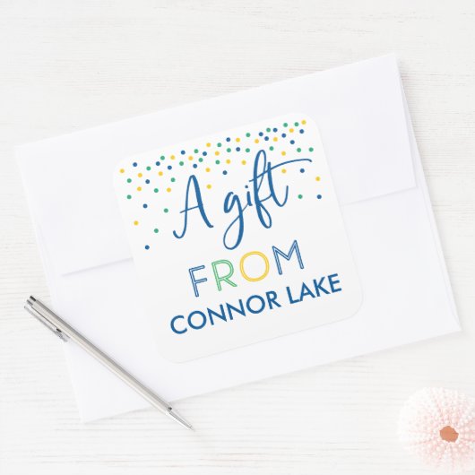 男の子パーソナライズされた紙吹雪誕生日ギフトシール スクエアシール (封筒)