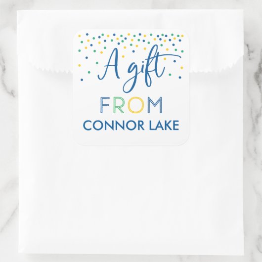 男の子パーソナライズされた紙吹雪誕生日ギフトシール スクエアシール (バッグ)