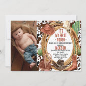 男の子フォトロープマイ最初のロデオカウボーイ1st誕生日 招待状 (正面)