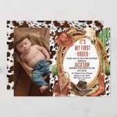 男の子フォトロープマイ最初のロデオカウボーイ1st誕生日 招待状 (正面/裏面)