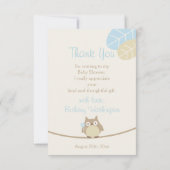 男の子フクロウ·ベビー·シャワーありがとう サンキューカード (裏面)