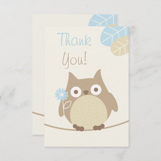 男の子フクロウ·ベビー·シャワーありがとう サンキューカード (正面/裏面)