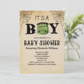 男の子フランケンシュタインハロウィーンの赤ちゃんシャワー 招待状 (スタンド正面)