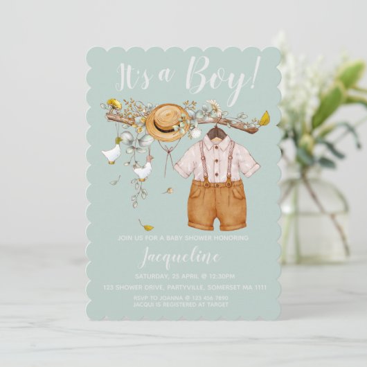 男の子フローラの赤ちゃんシャワー招待状 招待状 (スタンド正面)