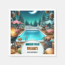 男の子ブルバーベキューウィンタープールパーティー13th誕生日