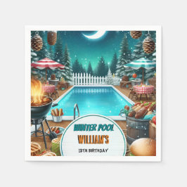 男の子ブルバーベキューウィンタープールパーティー13th誕生日 スタンダードカクテルナプキン
