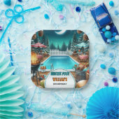 男の子ブルバーベキューウィンタープールパーティー13th誕生日 ペーパープレート (パーティー)