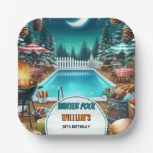 男の子ブルバーベキューウィンタープールパーティー13th誕生日