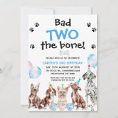 男の子ブルーバッド2骨犬2歳の誕生日 招待状 (正面)